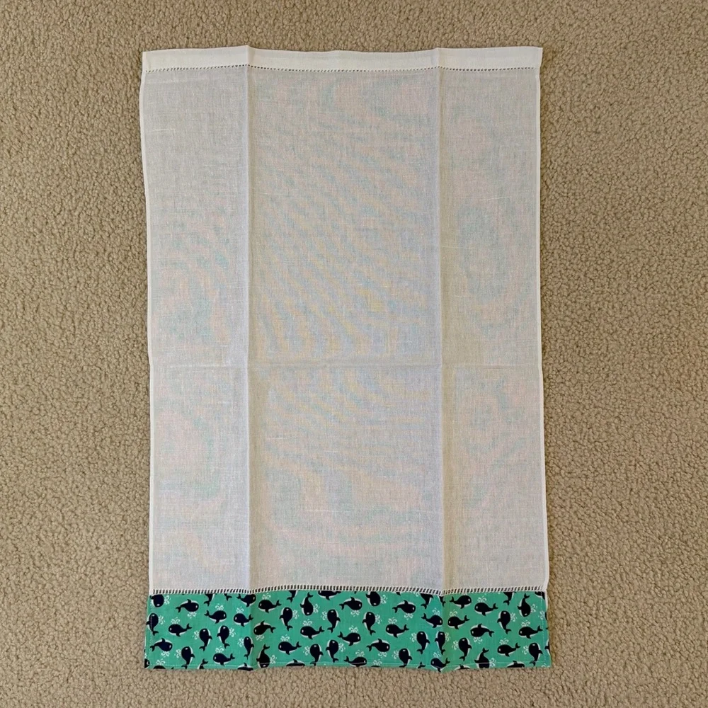 NEW 2 Linen Cotton Hand Towels - Whale Print